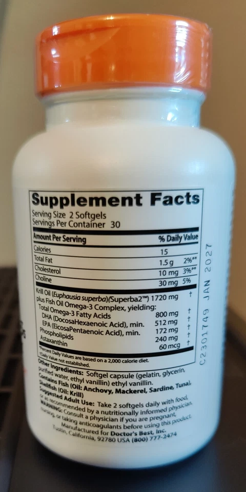 Doctor's Best Krill Mejorado más Omega 3s con Superba Krill 60 Geles caducidad 27/01 Foto 2 de 4