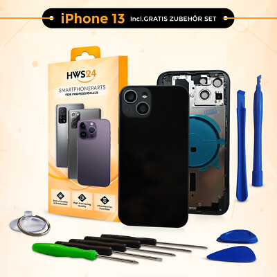 Backcover für iPhone 13 Schwarz Gehäuse Rahmen Rückseite Glas Frame HousingBlack