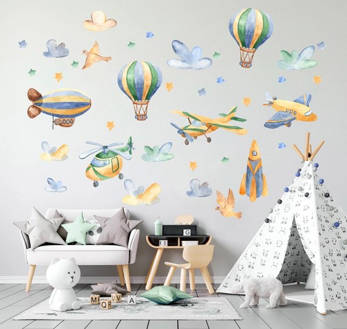 Air Transportation Hot Air Balloons Airplanes Helicopters Wall Decal Sticker - Bild 2 von 5
