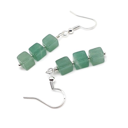 Earrings Beaded Agate Gemstone Cubes Dangle Drop Boho Sterling Silver Hooks - Picture 16 of 36