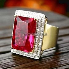 Ruby Emerald Cut Gemstone With 925 Sterling Silver Ring For Men's #983