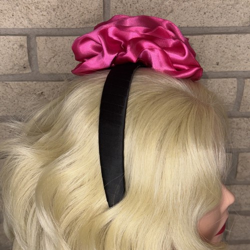 Ooak Taissa Pink Satin Flower Headband With Gold Tone & Faux Pearl Center Retro - Picture 14 of 16