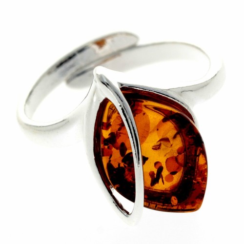 Bague En Argent 925 Avec Ambre Baltique Cognac - Design Ovale - Taille P