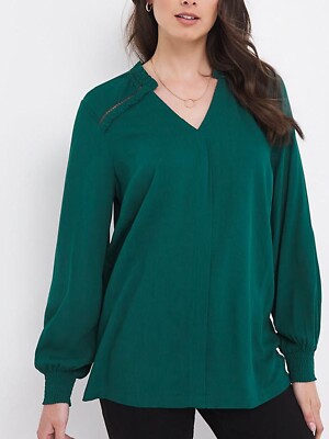 Ex Julipa Teal Ruffle Shoulder Blouse Size UK18