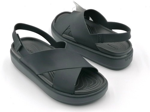 Crocs donna sandali platform Neri Mushroom 209407 Brooklyn luxe cross strap New - Foto 2 di 6