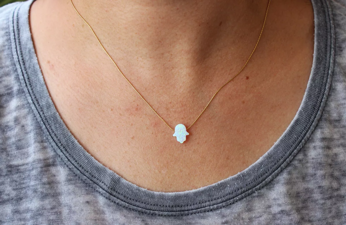 Opal hamsa 2024 hand necklace
