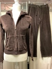 Juicy Couture Velour Zip Up Hoodie Straight Leg Low Rise Pants 28 x 30 PS