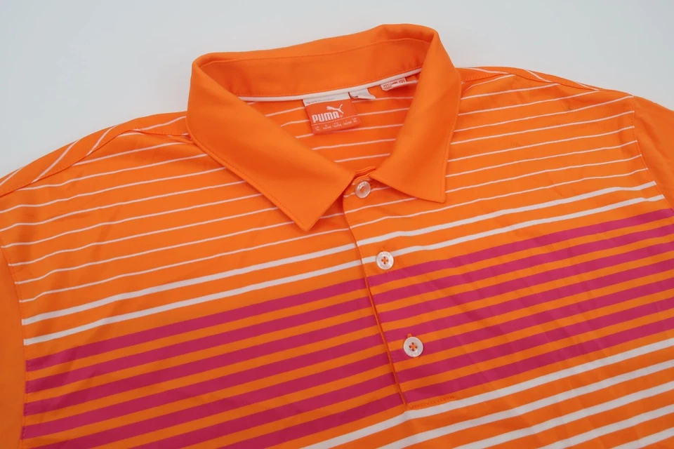 Polo Puma Para Hombres XL Naranja Rayas Golf Performance Célula Seca Foto 2 de 4
