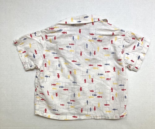 Vintage 1950s toddler boys novelty print shirt red blue yellow fish - Picture 3 of 6