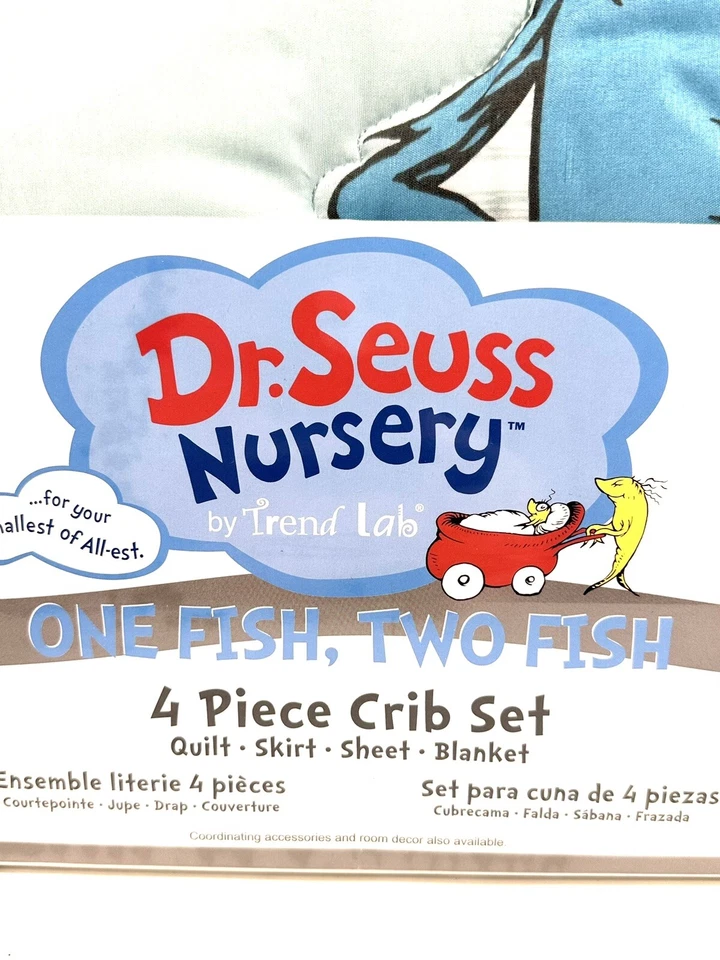 Trend Lab Dr. Seuss One Fish Two Fish Juego de cama de cuna de 4 piezas Juego de guardería - NUEVO Foto 2 de 4