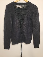 Vintage Medium Y2K Fuzzy Eyelash Sweater Disco Grunge Rave Maximalist Pullover