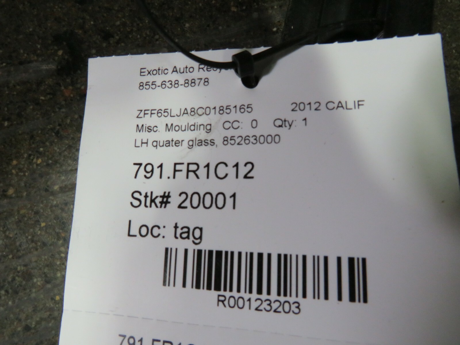 Ferrari California, LH, Left, Quarter Window Glass Moulding, Used, P/N 85263000