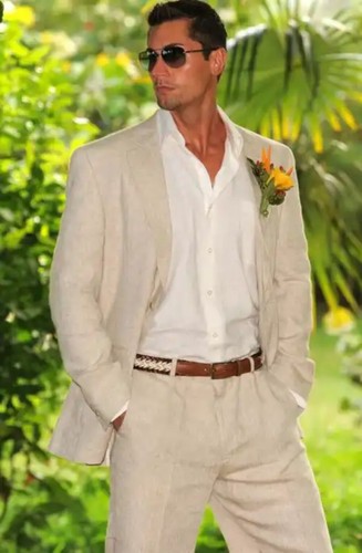 Herrenanzug Aus Leinen in Beige Atmungsaktiv Bequem Für Den Sommer Hose Blazer - Bild 5 von 27