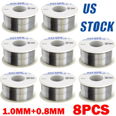 8x 50G 0.8MM+1.0MM 63/37 Tin Rosin Core Solder Wire For Soldering Sn60 Flux USA