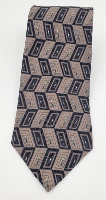 Men's Necktie Arrow 100% Silk Tan Black Nice!