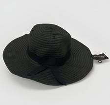 NWT Black Big Wide Brim Solid Floppy Summer Sun Beach Hat Church Derby