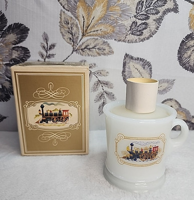 Vintage 1974 Avon Iron Horse Milk Glass Shaving Mug After Shave Bottle Set B17