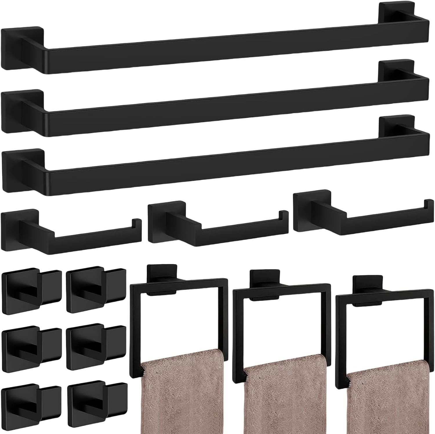 15-Pieces Matte Black Bathroom Accessories Set, 23.6 15 Piece,
