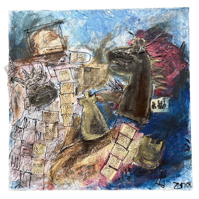 Schach mixedmedia 80x80 Acrylgemälde /LW Atelier Kunstmüllerei - original