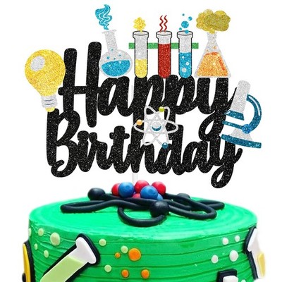 Science Happy Birthday Cake Topper - Mad Scientist Chemistry Theme Party Deco...