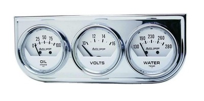 AUTO METER 2325 Autogage White Console Oil/Volt/Water Gauge with Chrome Steel