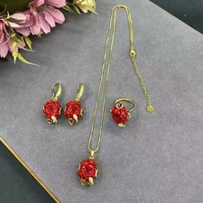 Fashion Flower Jewelry Set Necklace Earrings Ring For Women Evening Jewelry Gift