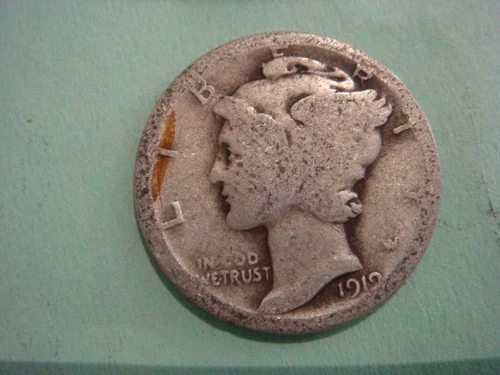 Worn edges 1919 P  Mercury Dime - album filler , actual coin in photo