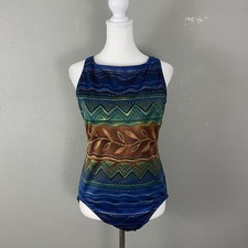Robby Len Vintage Swimsuit Size 14 Batik Boho Stripe One Piece Square Neck Swim