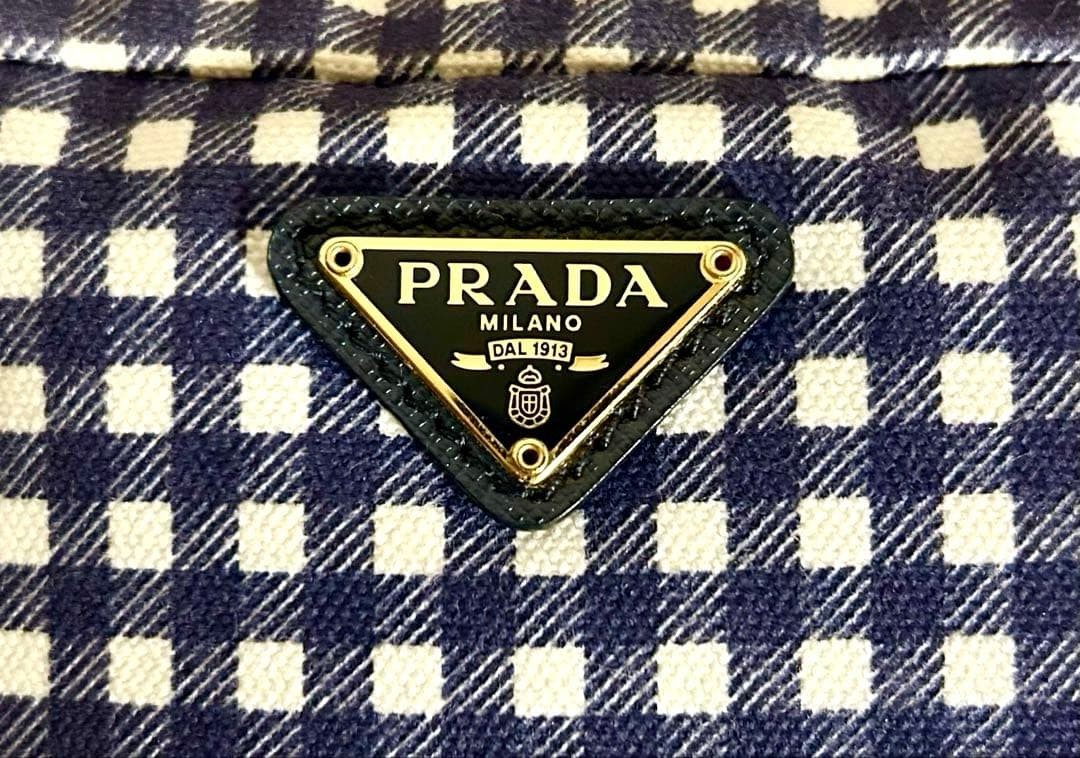 PRADA Gingham check pouch canvas navy cosmetic accessory — image 5