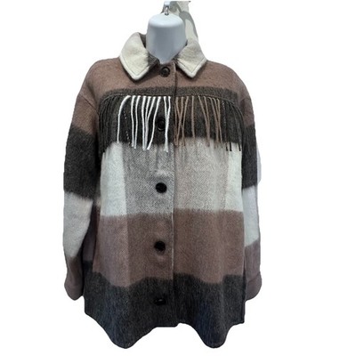 Womens XS Vero Moda Retail $119 Blanket Fringe Western Jacket Coat Button-Up