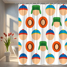 Funny Cartoon Shower Curtain with Iconic Characters - Kids Room Decor