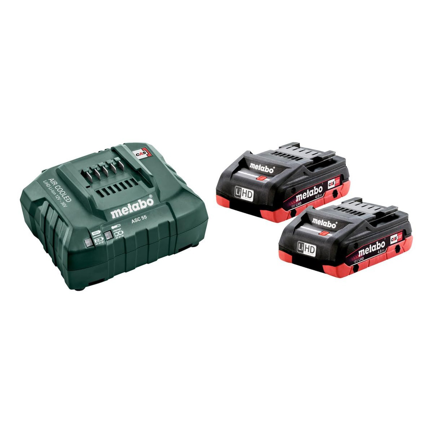 Metabo Basic Set 2 x 18v LiHD 4.0Ah Batteries & ASC 55 Charger, 685163380