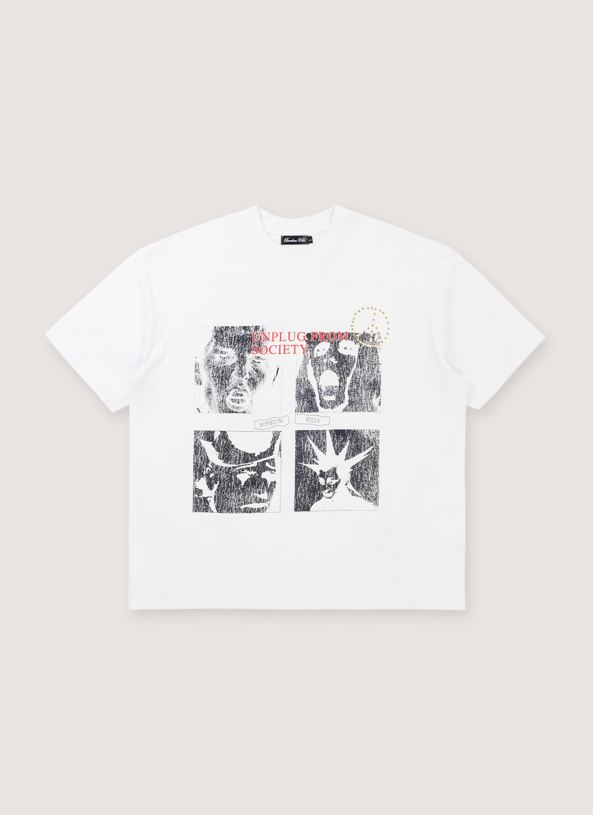 Boredom Kills Studded Unplug Tee White