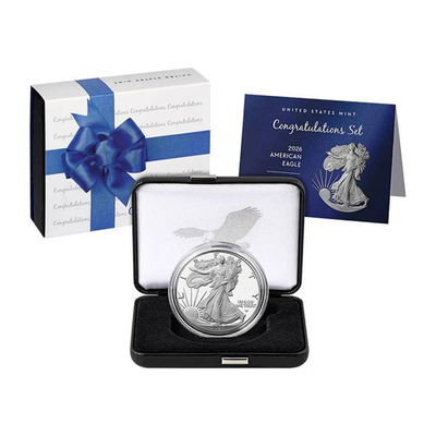 #ad 2026 P 1 oz Proof American Silver Eagle Congratulations Coin Set $334.99