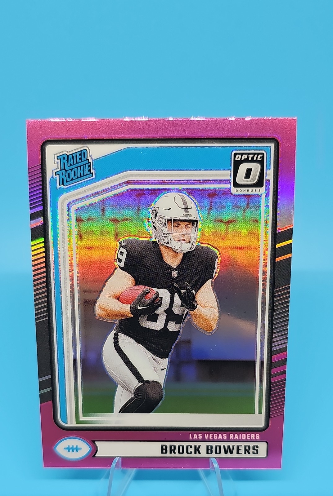 2024 Panini Donruss - Rated Rookie Brock Bowers #394 Optic Preview Pink Prizm...
