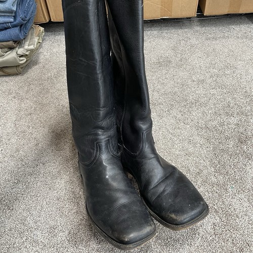 Vintage kniehohe Leder Militär Stiefel schwarz Parade Absatz Hähne Herren Größe 10,5 - Bild 3 von 18
