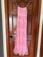 Pink Floral Embellished Maxi Dress, Fully Lined, Layered Panels- Women's XXS/0