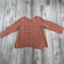 Kleen 100% Linen Tunic Top Women’s M Natural Boho Lagenlook Cottage Burnt Orange