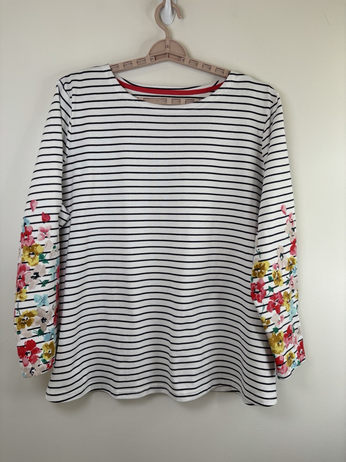 Joules Top Women's Size 22 White/Blue Striped Long Sleeve Floral Print