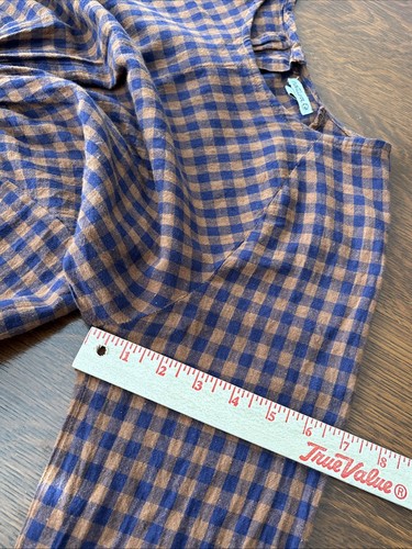 Vestido Occidental Natura Algodón Guinga Marrón Azul Corbata Cintura Manga Larga Talla L - Imagen 12 de 12