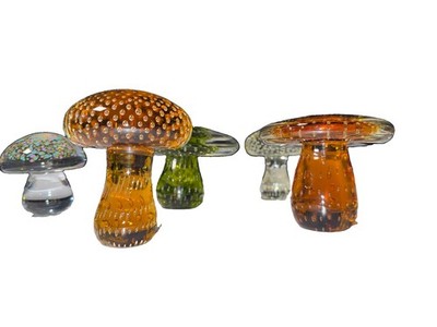 Lot of 6 Glass Mushroom Paperweights MCM Viking Controlled Bubble