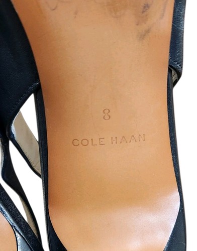 Cole Haan Maya Peep Toe Pumps Women 8B Black Leather Slingback Buckle - Picture 10 of 24