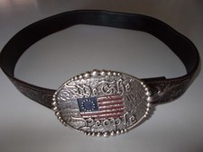 Nocona Brown Leather Weatern Tooled Belt W/ Oval "WE THE PEOPLE" Buckle