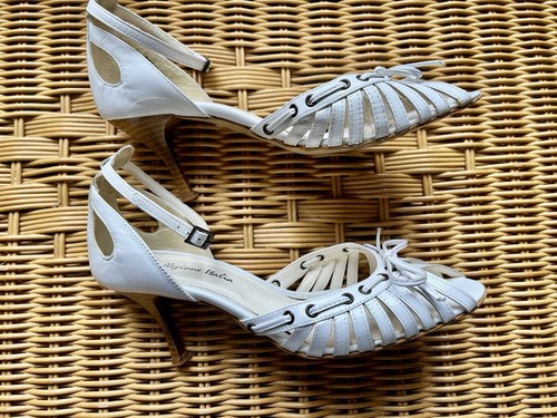 M&S PER UNA WHITE LEATHER STRAPPY SANDALS HEELS STILETTOS ANKLE STRAP UK 6 G/C - Picture 8 of 13
