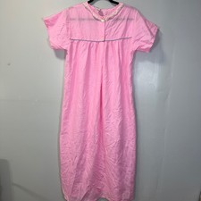 VTG Pink Lace Trim Nightgown Short Sleeve Long Maxi Housecoat 38-40 Lightweight