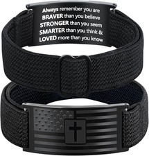 Mens Bracelet - American Flag Christian Cross with Bible Verse,...