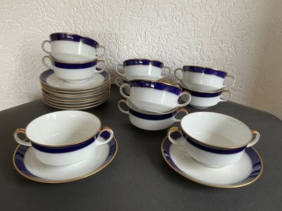 Eschenbach Suppentassen und Unterteller Kobalt blau mit Goldrand in TOP Zustand