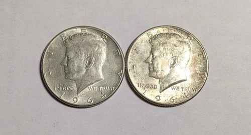 Two 1964P - Kennedy Half Dollars - Almost Uncirculated - Some Light Toning