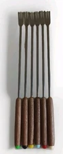 Vintage Oster Fondue Forks Set of 6 Stainless Steel Wood Handle Color Coded