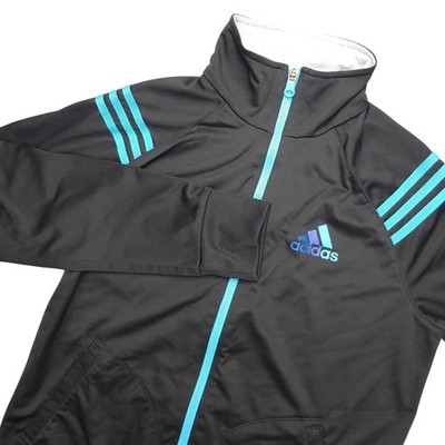 Adidas Track Jacket Mens Large Black Climalite Full Zip 3-Stripes Athletic